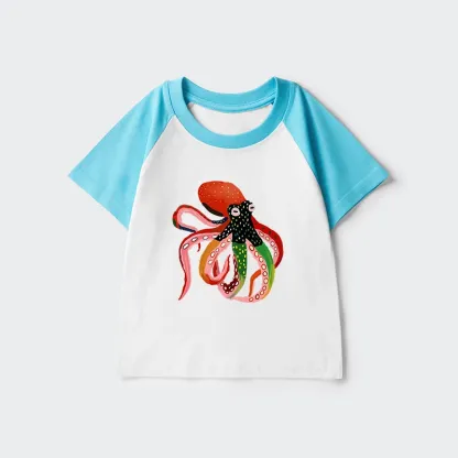Tokyo-Tiger Colorful Octopus Art Kids Raglan T-shirt