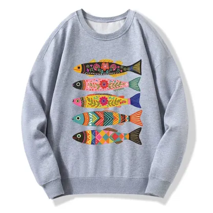 Tokyo-Tiger Colorful Patterned Fish Classic Sweatshirt