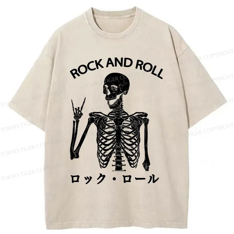 Tokyo-Tiger Rock Skull Washed T-Shirt