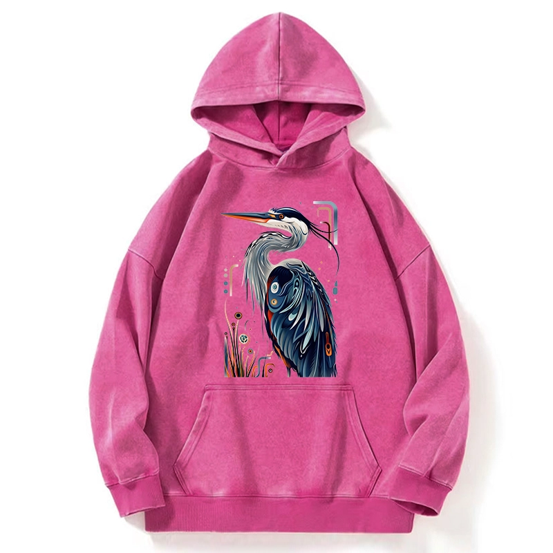 Tokyo-Tiger Stylish Blue Heron Washed Hoodie