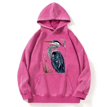 Tokyo-Tiger Stylish Blue Heron Washed Hoodie
