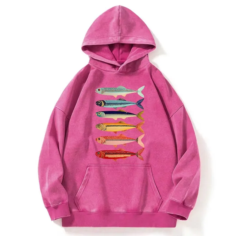 Tokyo-Tiger Colorful Fish Stack Washed Hoodie Sale