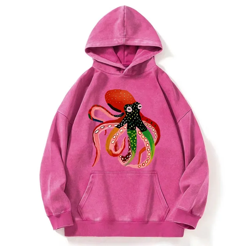 Tokyo-Tiger Colorful Octopus Art Washed Hoodie
