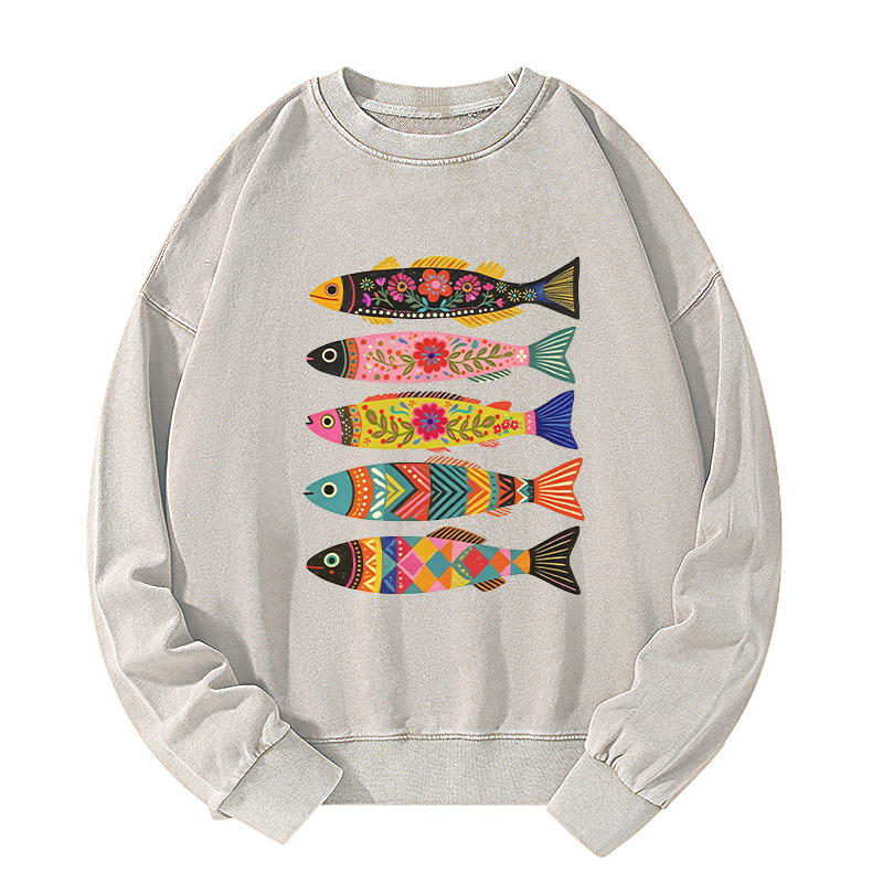 Tokyo-Tiger Colorful Patterned Fish Washed Sweatshirt