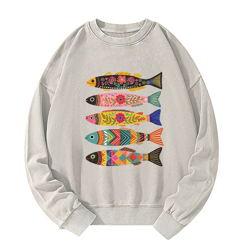 Tokyo-Tiger Colorful Patterned Fish Washed Sweatshirt