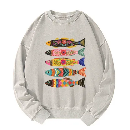 Tokyo-Tiger Colorful Patterned Fish Washed Sweatshirt