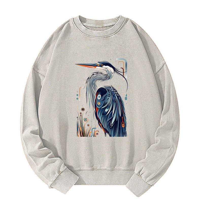 Tokyo-Tiger Stylish Blue Heron Washed Sweatshirt