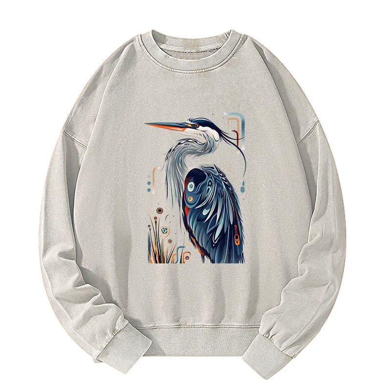 Tokyo-Tiger Stylish Blue Heron Washed Sweatshirt