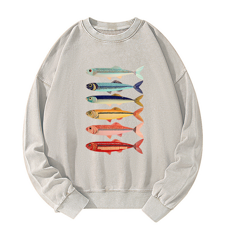 Tokyo-Tiger Colorful Fish Stack Washed Sweatshirt