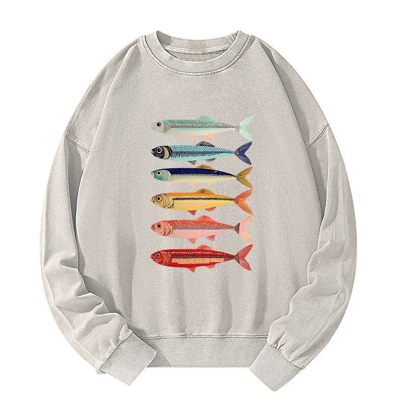 Tokyo-Tiger Colorful Fish Stack Washed Sweatshirt