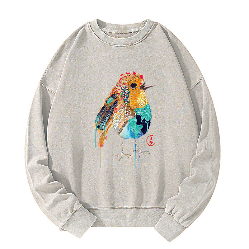 Tokyo-Tiger Sparkly Wild Bird Washed Sweatshirt