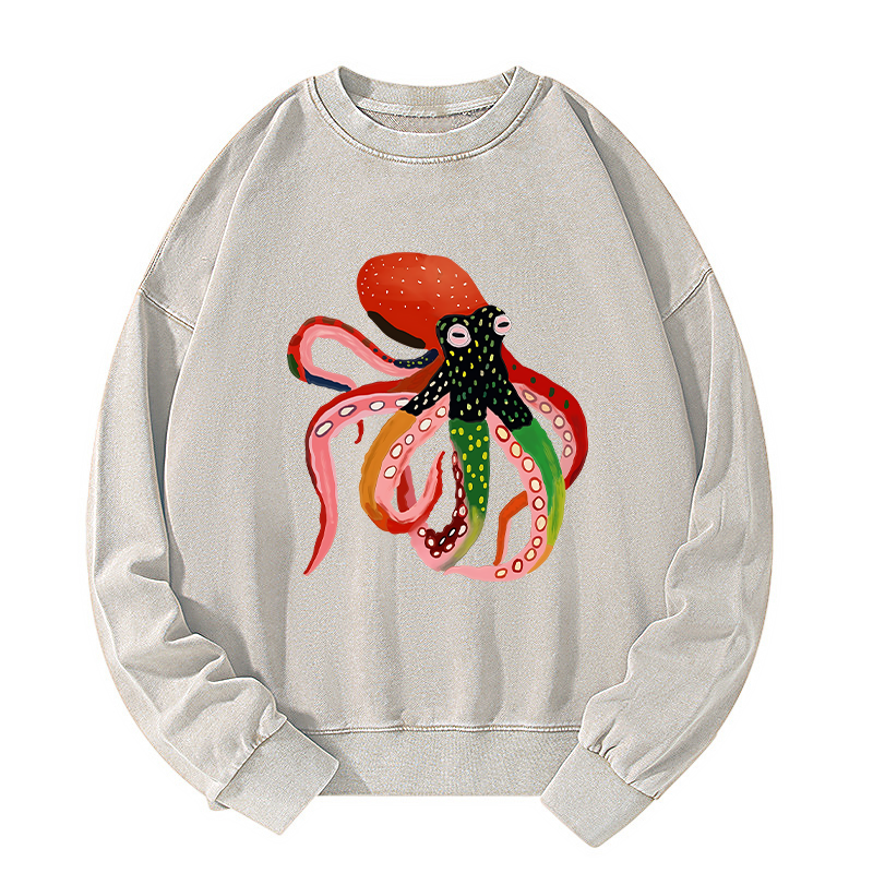 Tokyo-Tiger Colorful Octopus Art Washed Sweatshirt