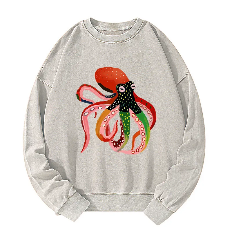 Tokyo-Tiger Colorful Octopus Art Washed Sweatshirt