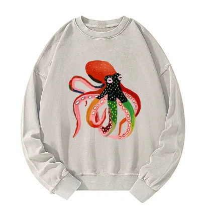 Tokyo-Tiger Colorful Octopus Art Washed Sweatshirt