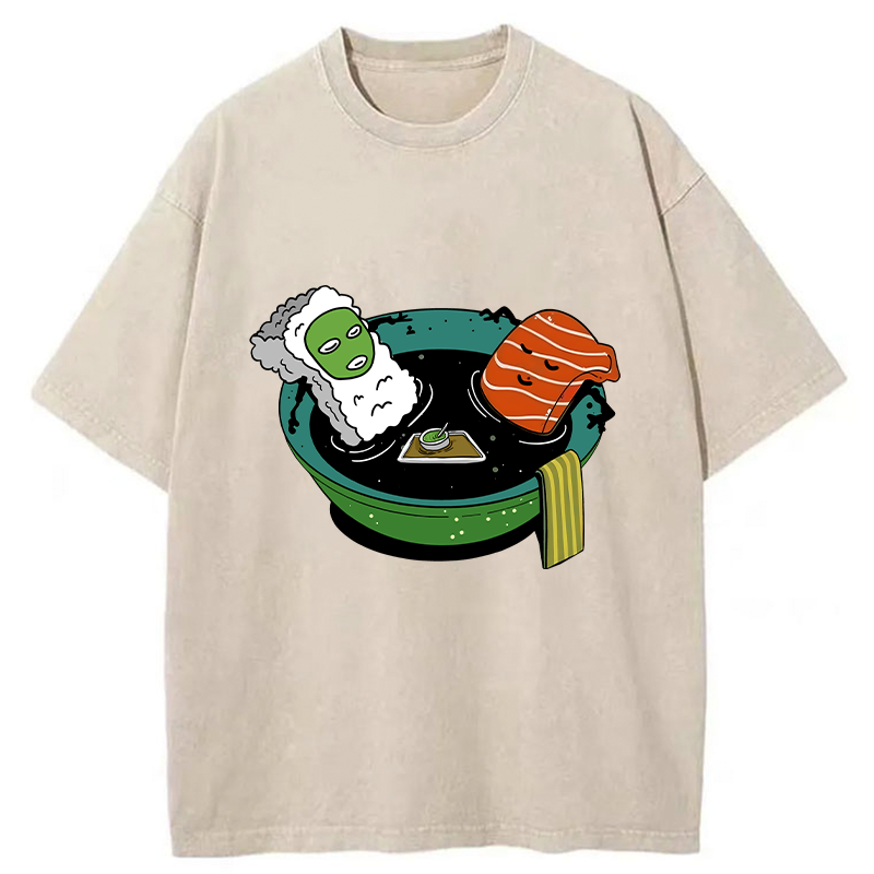Tokyo-Tiger Soy Sauce Bath Sushi Washed T-Shirt