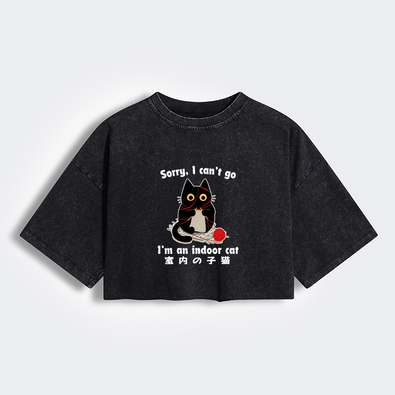 Tokyo-Tiger Indoor Cat Meme Women's Washed Crop T-Shirt