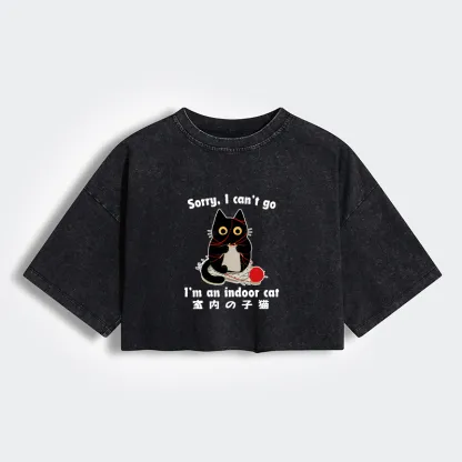 Tokyo-Tiger Indoor Cat Meme Women's Washed Crop T-Shirt