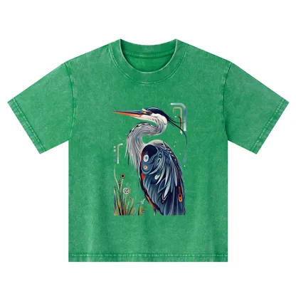 Tokyo-Tiger Stylish Blue Heron Kids Washed T-Shirt