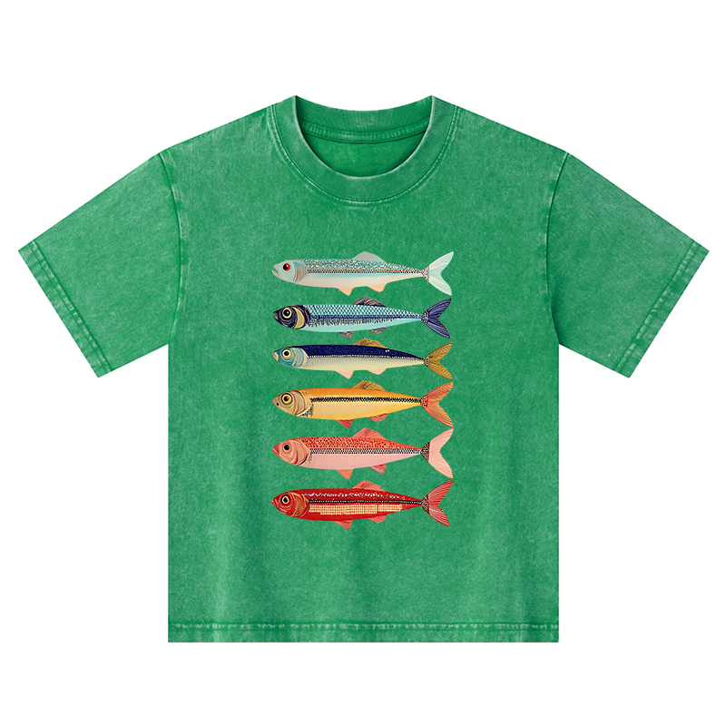 Tokyo-Tiger Colorful Fish Stack Kids Washed T-Shirt