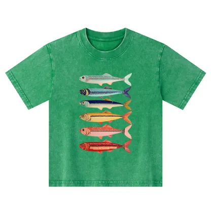 Tokyo-Tiger Colorful Fish Stack Kids Washed T-Shirt