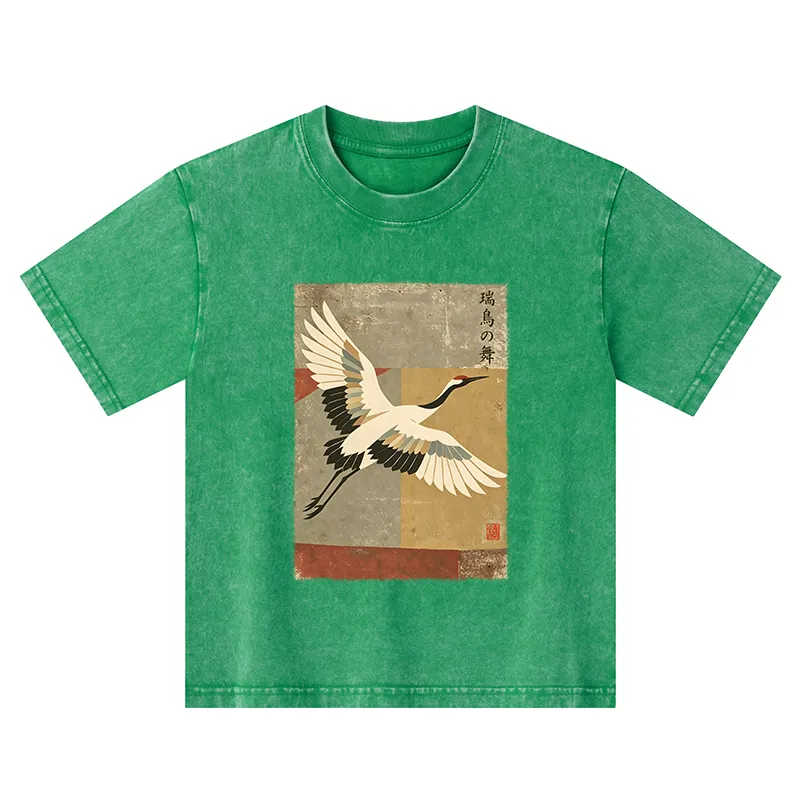 Tokyo-Tiger Crane Spirit Kids Washed T-Shirt