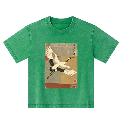 Tokyo-Tiger Crane Spirit Kids Washed T-Shirt