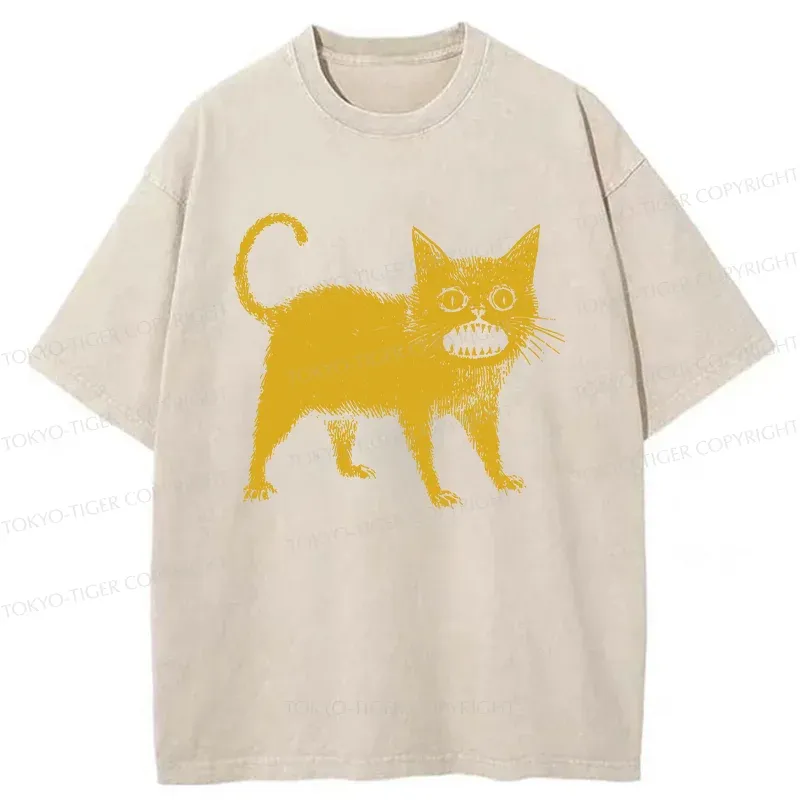 Tokyo-Tiger Horrible Japanese Cat Washed T-Shirt