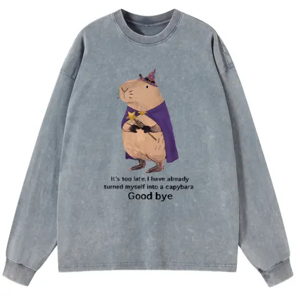 Tokyo-Tiger Funny Wizard Capybara Washed Long Sleeve T-Shirt