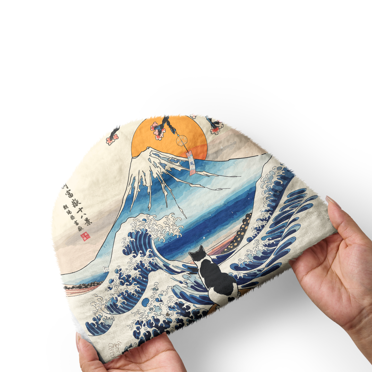 Tokyo-Tiger Cat Looking At The Great Wave Fuzzy Beanie