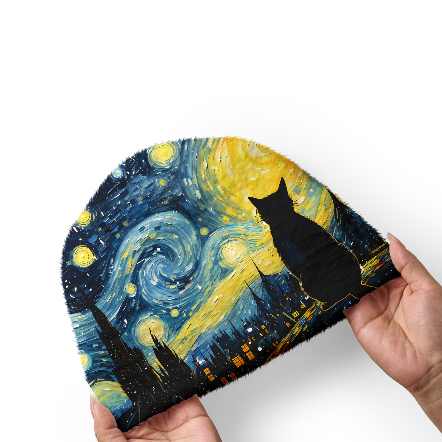 Tokyo-Tiger Black Cat Under The Stars Fuzzy Beanie