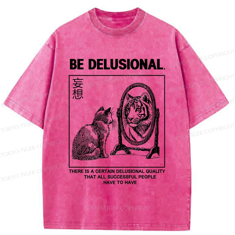 Tokyo-Tiger Cat's Delusion Funny Washed T-Shirt