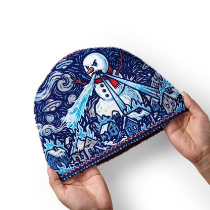 Tokyo-Tiger Starry Night Style Angry Snowman Laser Breath Fuzzy Beanie