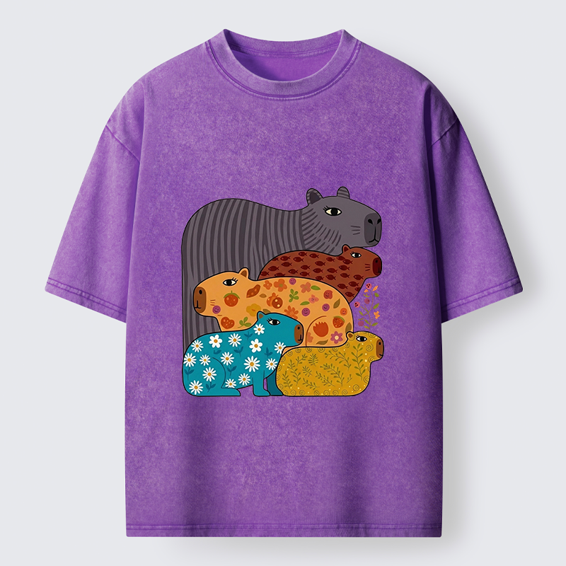 Tokyo-Tiger A Group Of Colorful Capybaras Washed T-Shirt