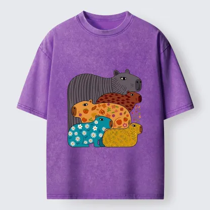 Tokyo-Tiger A Group Of Colorful Capybaras Washed T-Shirt