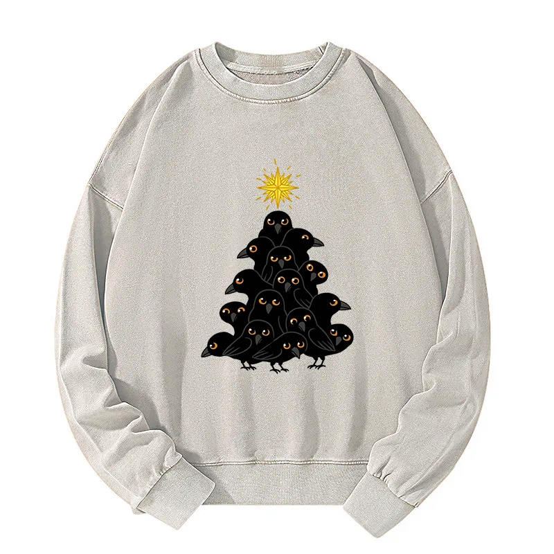 Tokyo-Tiger Crow Christmas Tree Washed Sweatshirt Sale