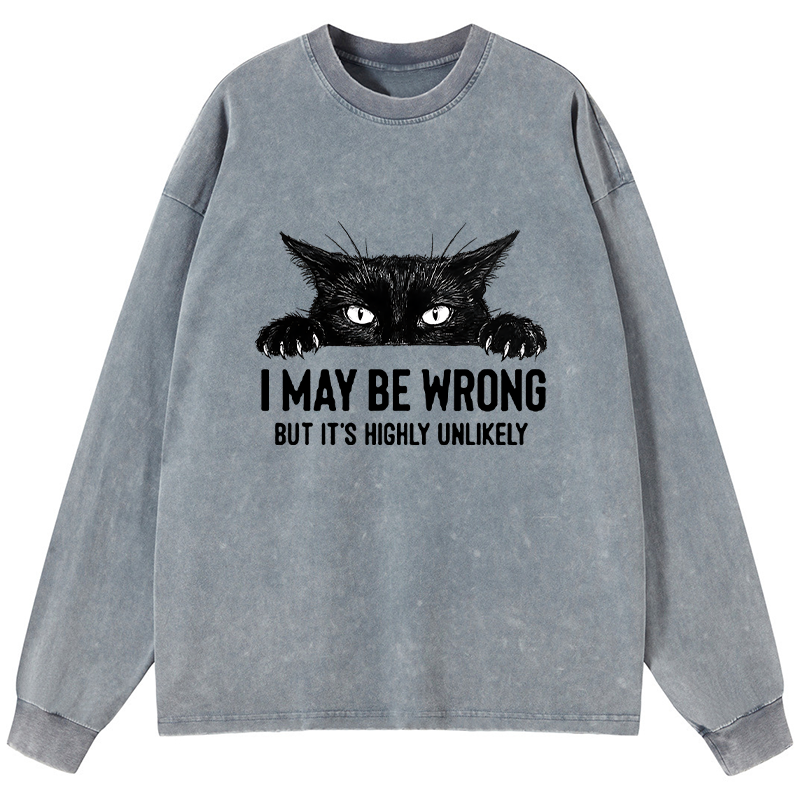 Tokyo-Tiger Confident Cat Meme Washed Long Sleeve T-Shirt