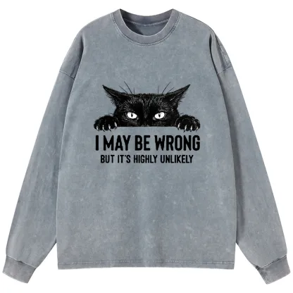 Tokyo-Tiger Confident Cat Meme Washed Long Sleeve T-Shirt