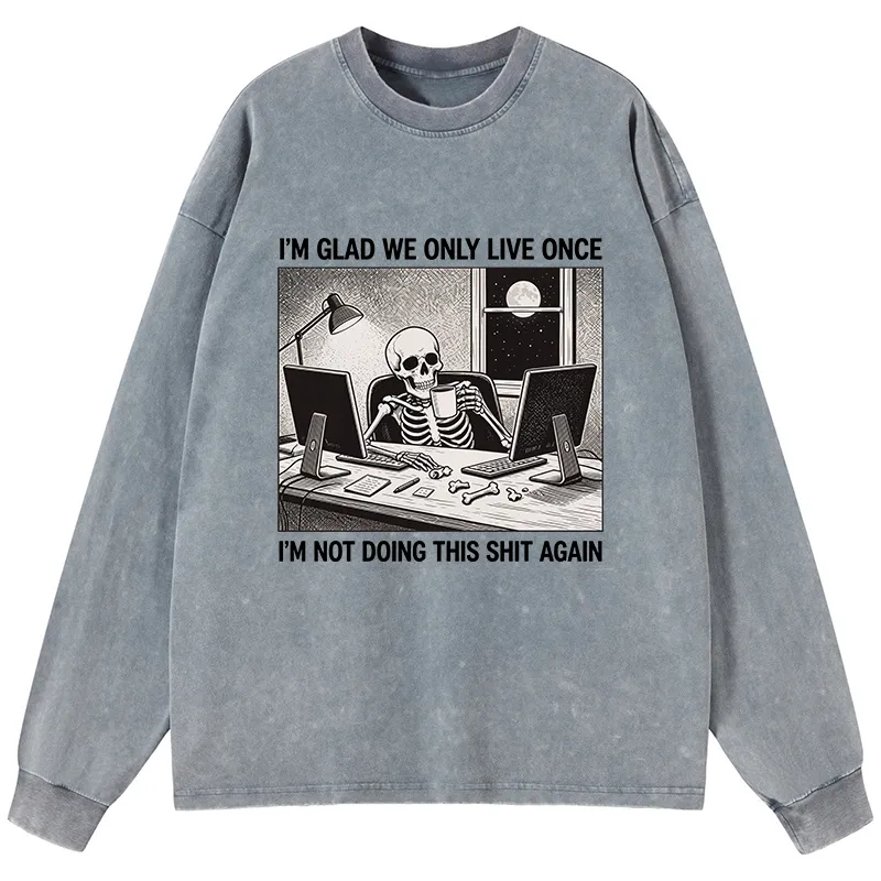 Tokyo-Tiger Funny Skeleton Coffee Break Meme Washed Long Sleeve T-Shirt Sale