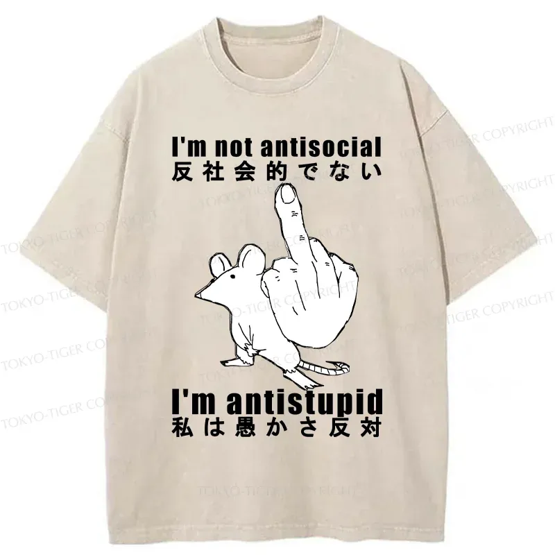 Tokyo-Tiger Anti-stupid Mouse Washed T-Shirt
