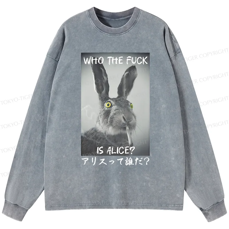 Tokyo-Tiger Who Is Alice? Washed Long Sleeve T-Shirt
