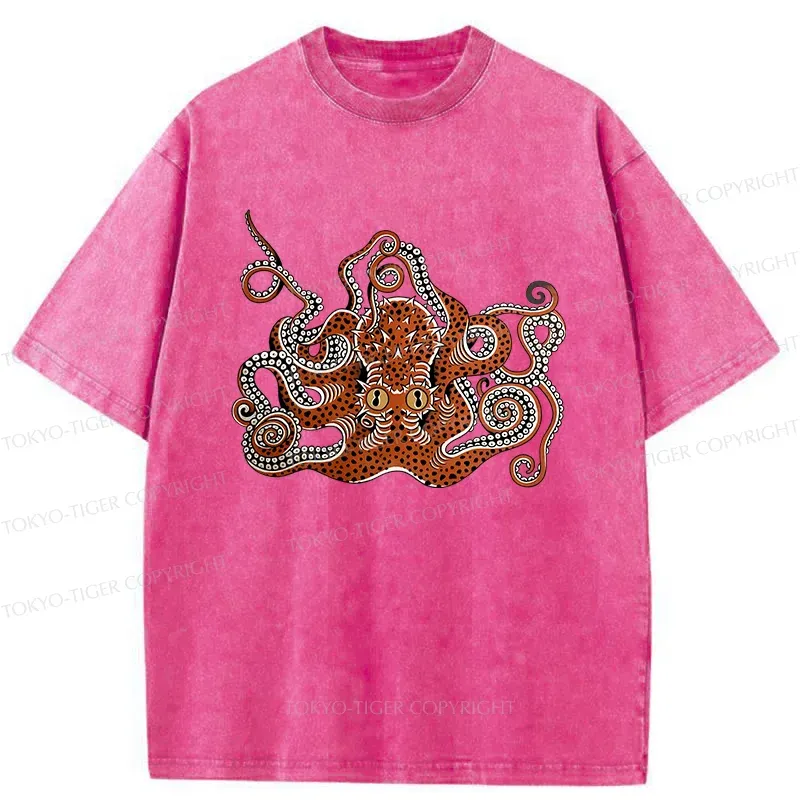 Tokyo-Tiger Retro Japanese octopus Washed T-Shirt
