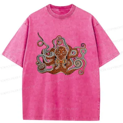 Tokyo-Tiger Retro Japanese octopus Washed T-Shirt