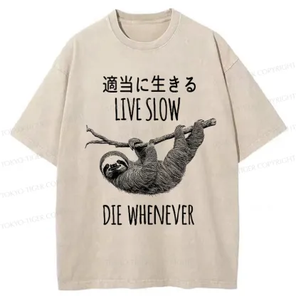 Tokyo-Tiger Live Slow Die Whenever Washed T-Shirt