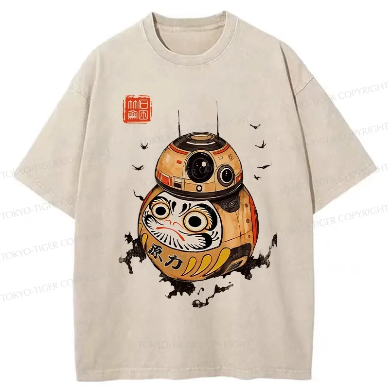 Tokyo-Tiger Daruma Robot Washed T-Shirt