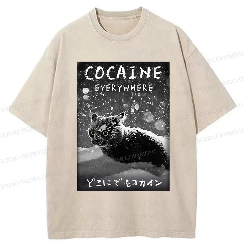 Tokyo-Tiger Funny Coaine Everywhere Washed T-Shirt