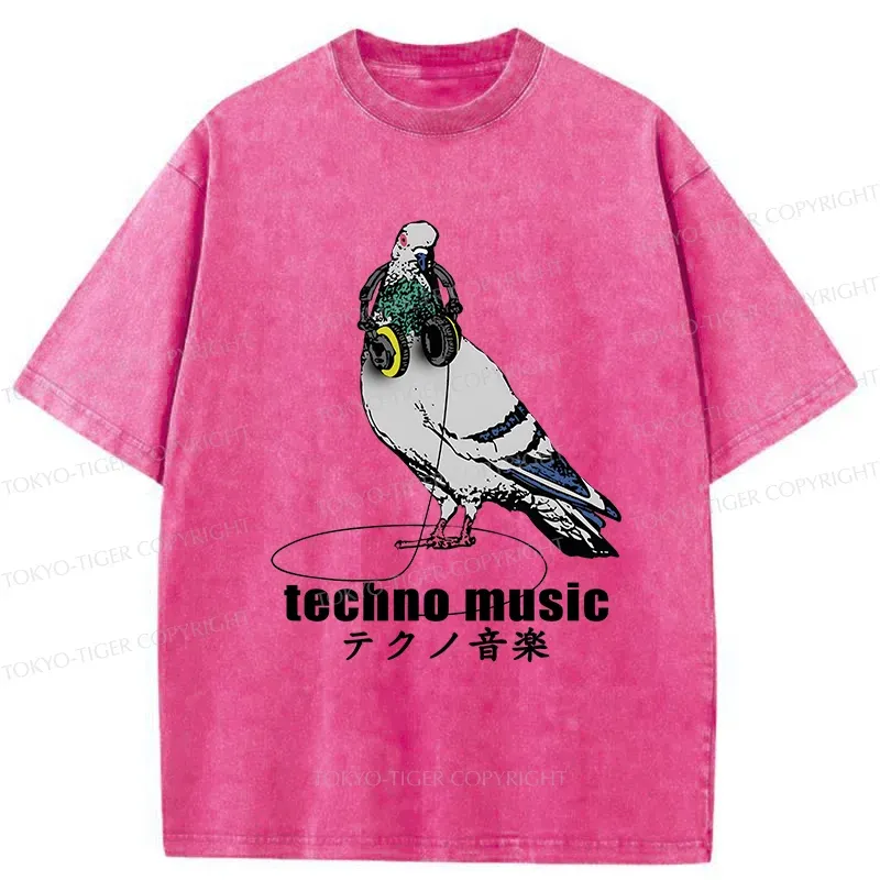 Tokyo-Tiger Techno Music Washed T-Shirt