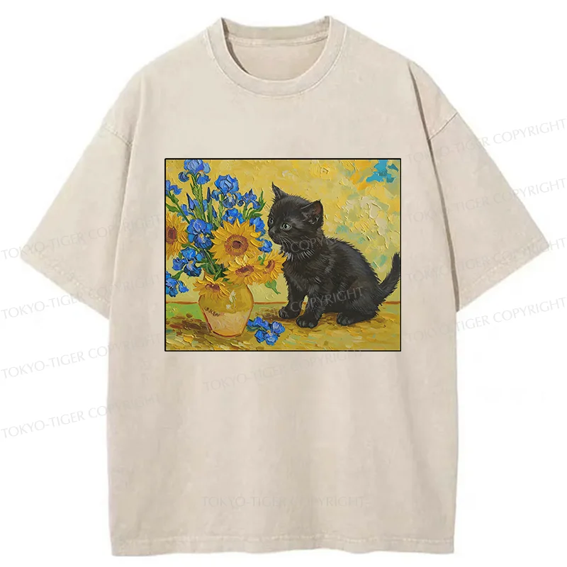 Tokyo-Tiger Van Gogh's Black Cat Washed T-Shirt
