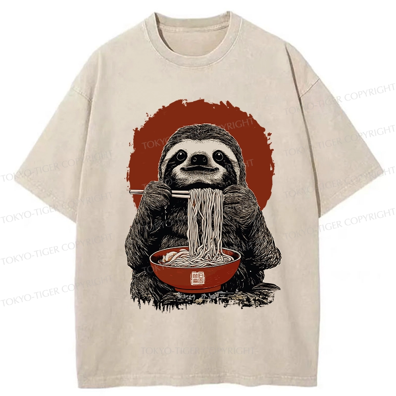 Tokyo-Tiger Ramen Lover Sloth Washed T-Shirt