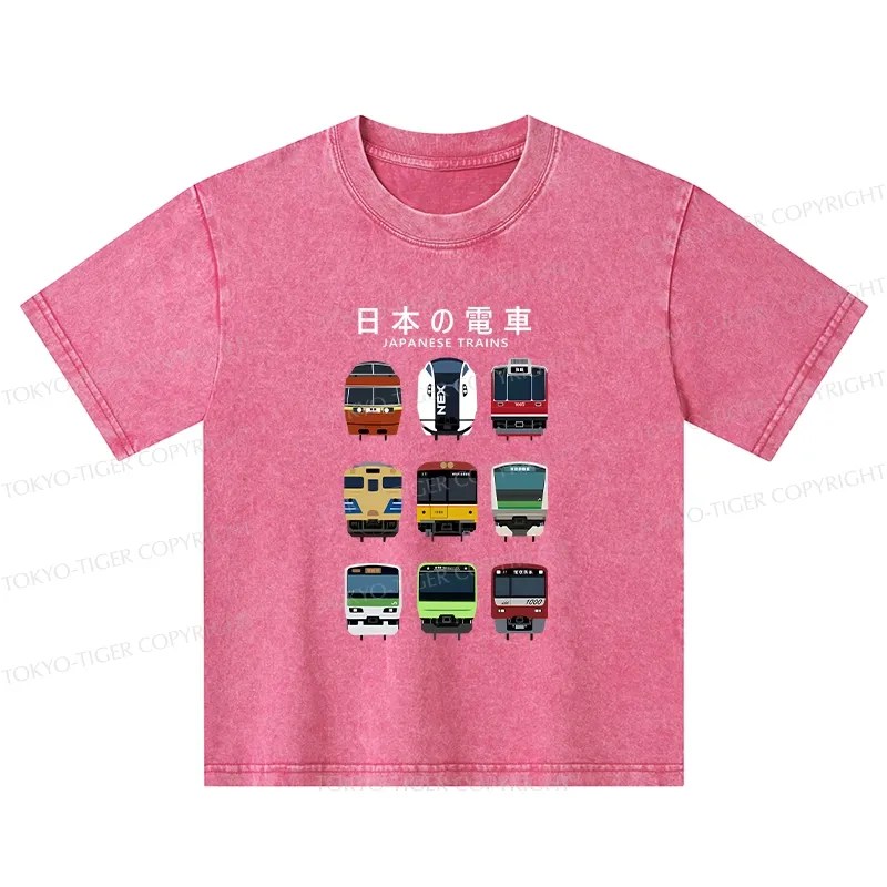 Tokyo-Tiger Japanese Train Collection Kids Washed T-Shirt