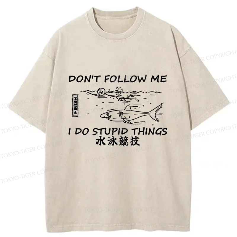 Tokyo-Tiger Don't Follow Me Funny Washed T-Shirt